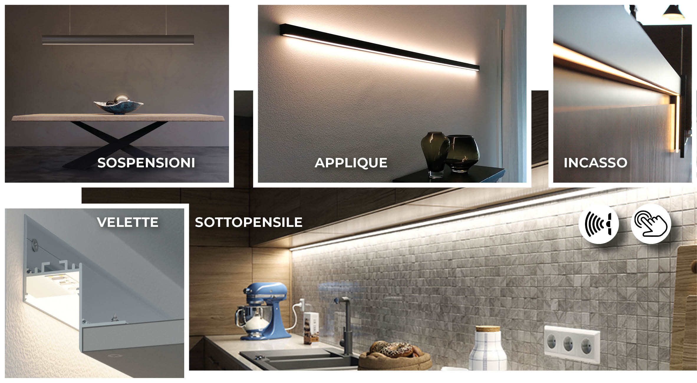 lampade con profili e strisce LED